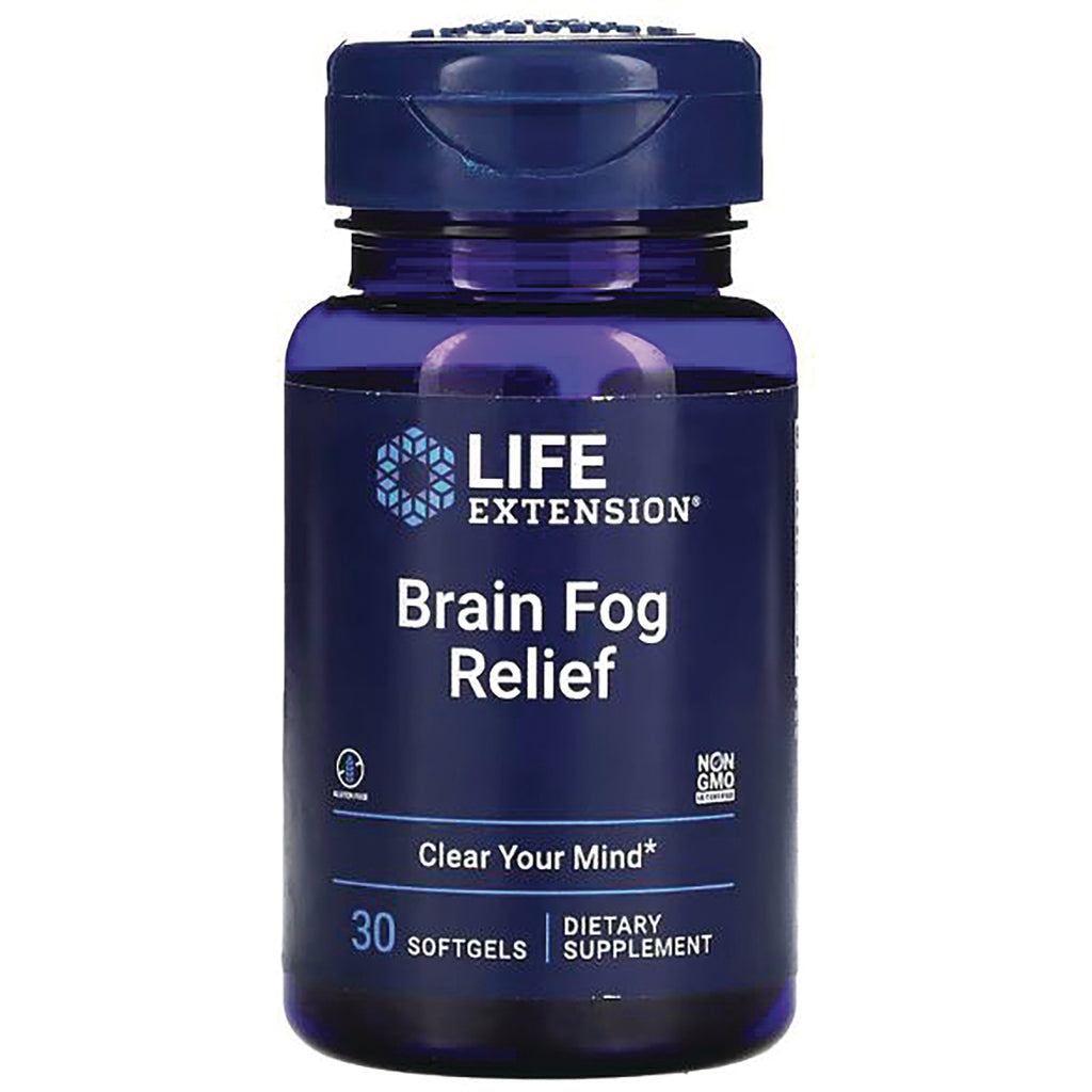 LE583 | Life Extension Brain Fog Relief navy supplement bottle labeled Brain Fog Relief 30 softgels - Thumbnail