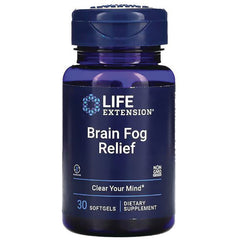 LE583 | Life Extension Brain Fog Relief navy supplement bottle labeled Brain Fog Relief 30 softgels