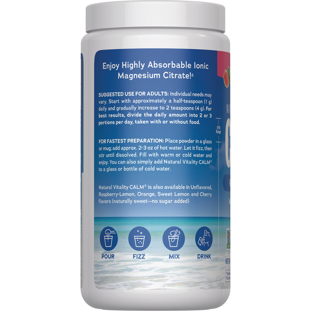 NVT072 | Back label of supplement bottle showing suggested use, preparation instructions and icons labeled Pour Fizz Mix Drink - Thumbnail