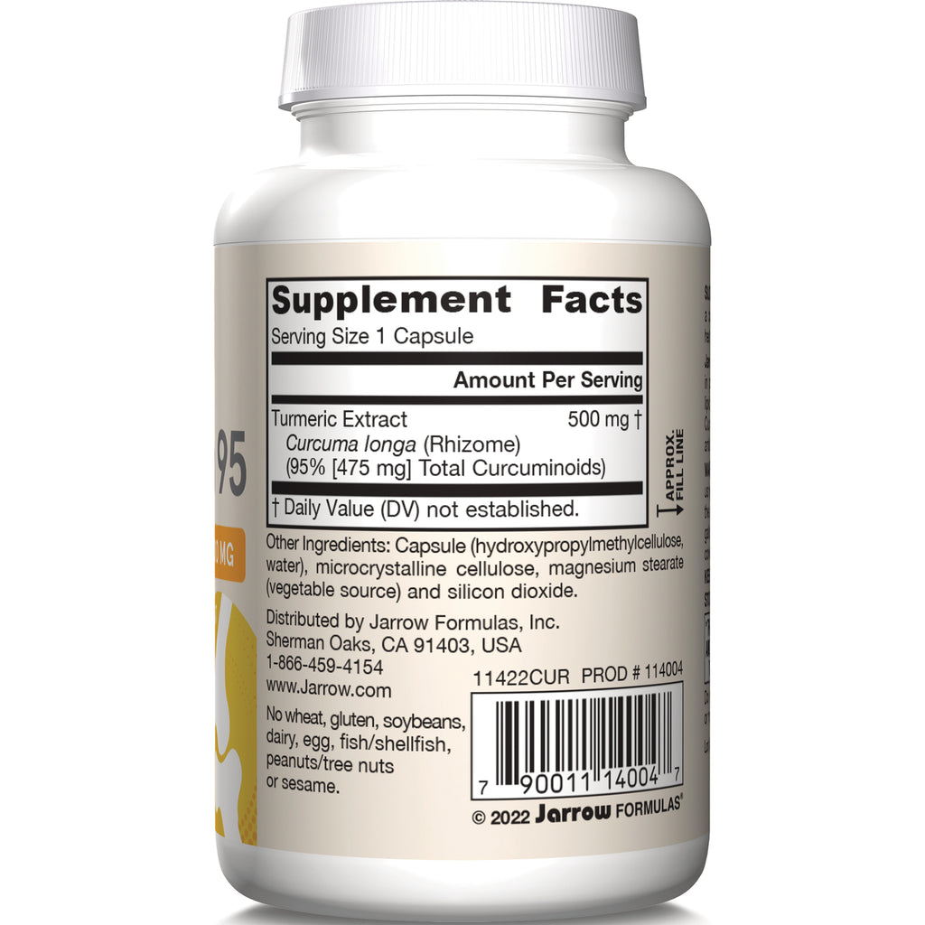 JR015 | back label showing Supplement Facts, Turmeric Extract 500 mg, ingredients, distributor info and barcode - Thumbnail