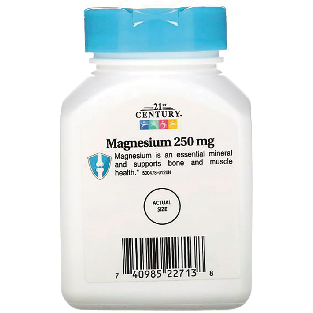 CNT099 | 21st Century Magnesium 250 mg supplement bottle front label with actual size circle and barcode - Thumbnail