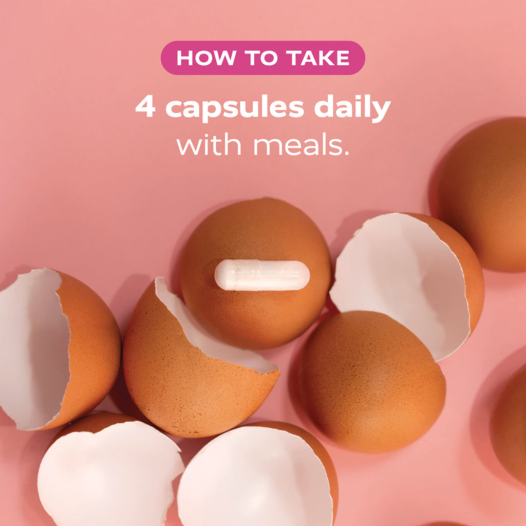 RED019 | How to take 4 capsules daily with meals, white capsule on cracked eggshells - Thumbnail