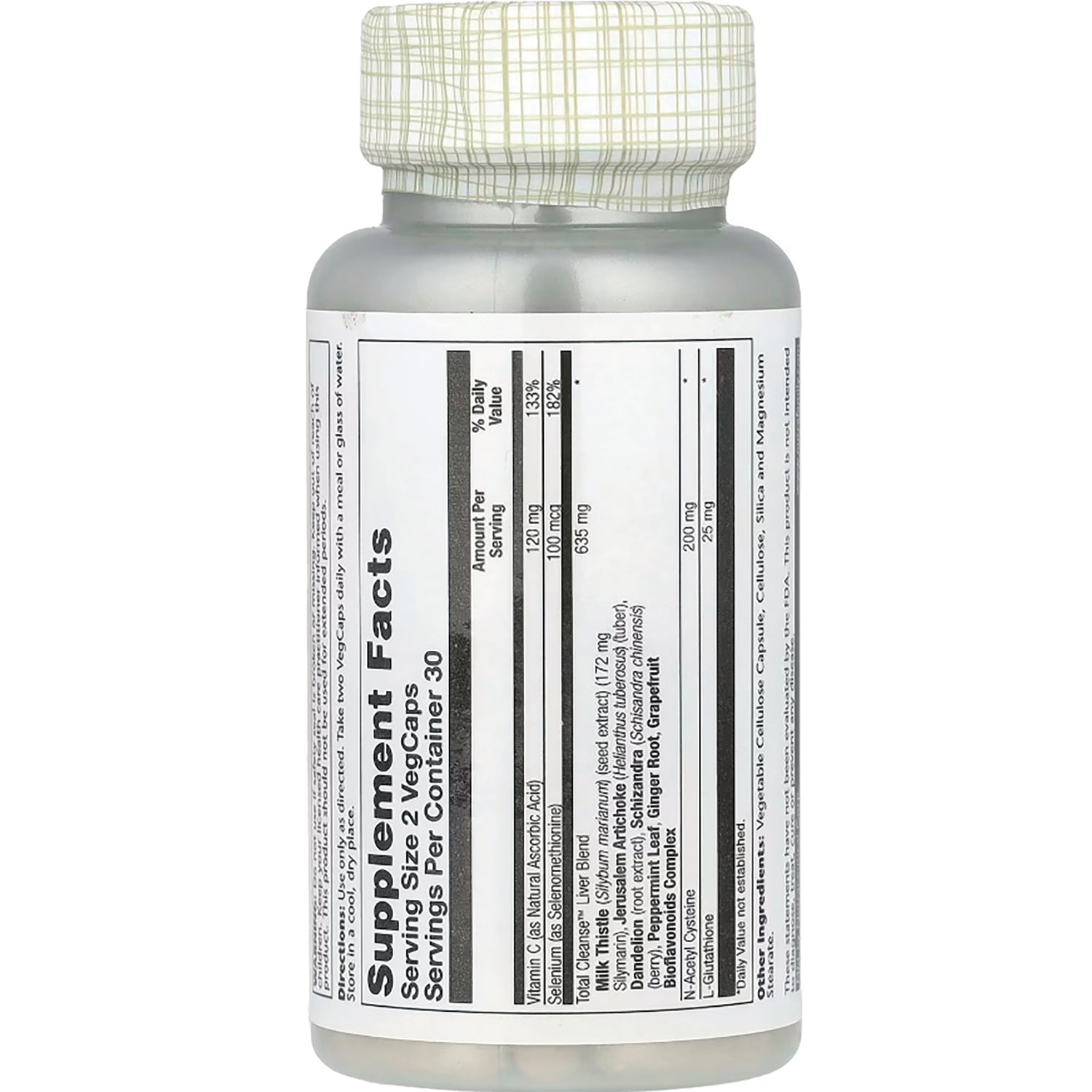 SLR410 | Back of white supplement bottle showing Supplement Facts label and ingredient list