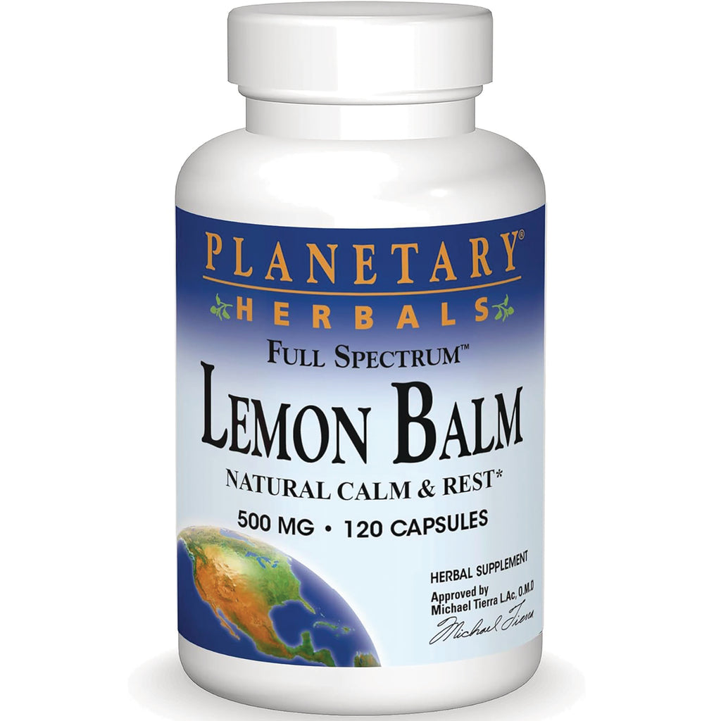 PF200 | Planetary Herbals Lemon Balm supplement bottle front label, 500 mg, 120 capsules - Thumbnail