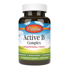 CSN334 | Carlson Active B Complex bottle label reading Methylated B Vitamins + Vitamin C, 120 vegetarian capsules
