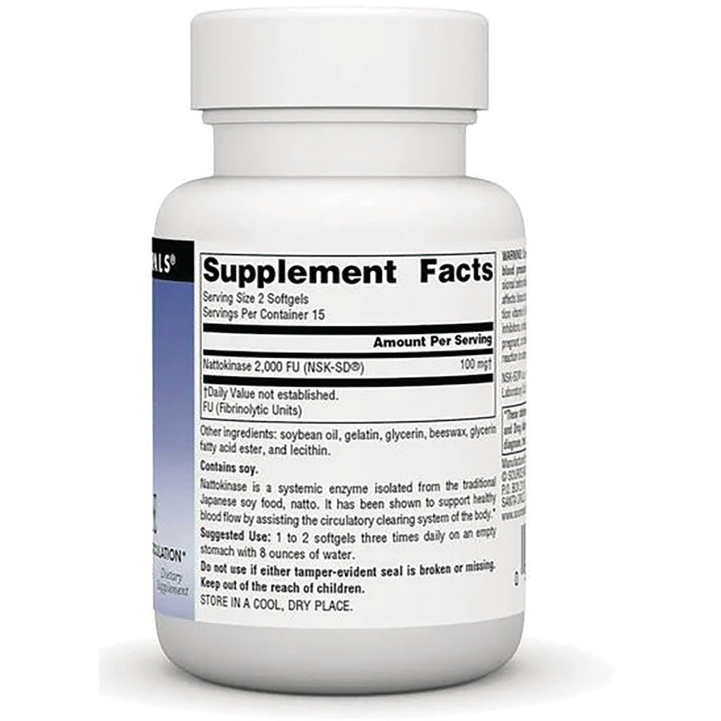SN310 | Supplement Facts panel for Nattokinase 2,000 FU softgels - Thumbnail