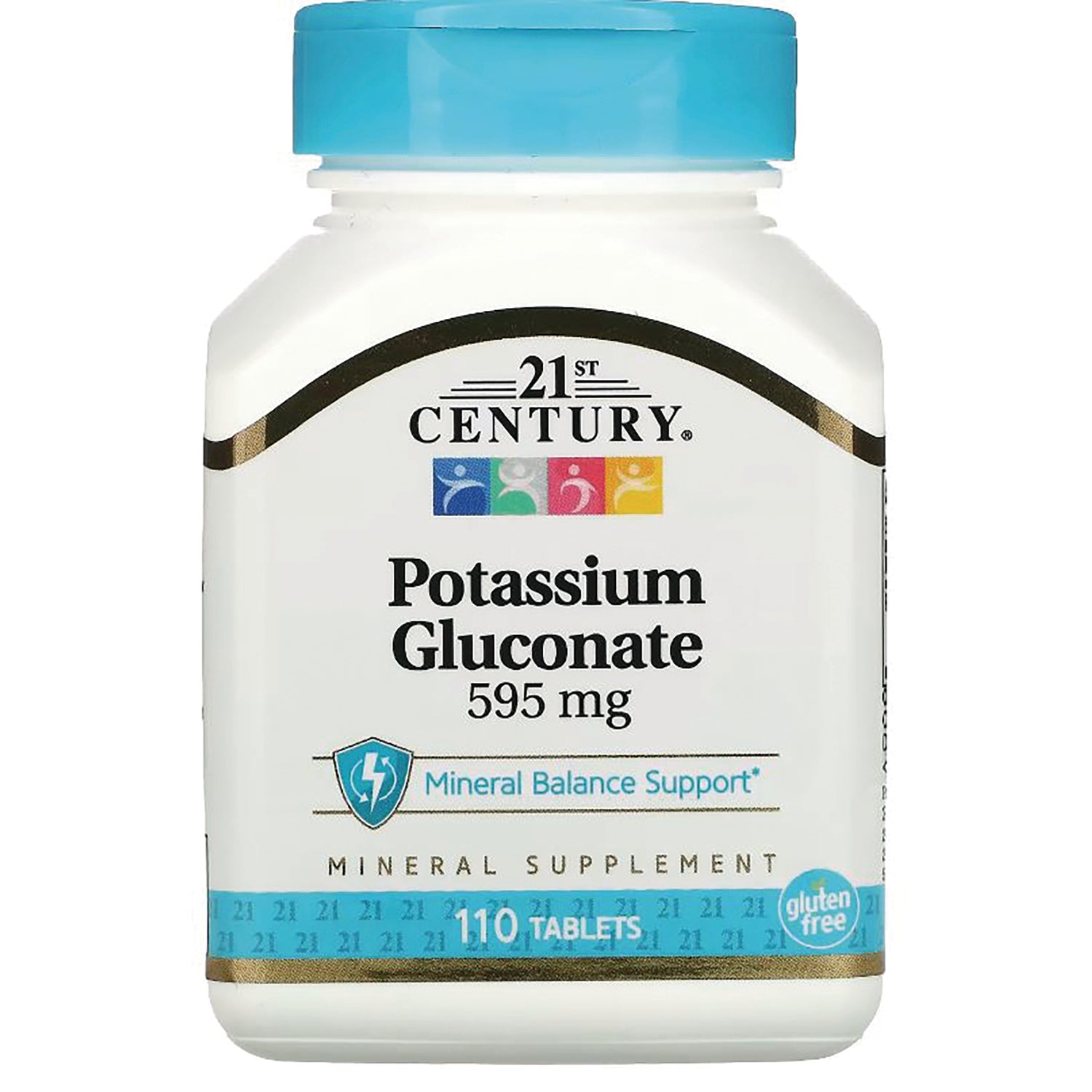 CNT134 | 21st Century Potassium Gluconate 595 mg white bottle front label, 110 tablets