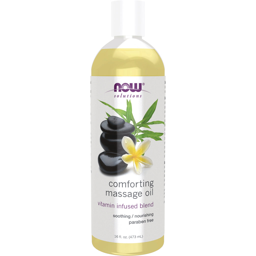 NWF597 | NOW Solutions comforting massage oil 16 fl oz bottle with flower and stones label - Thumbnail