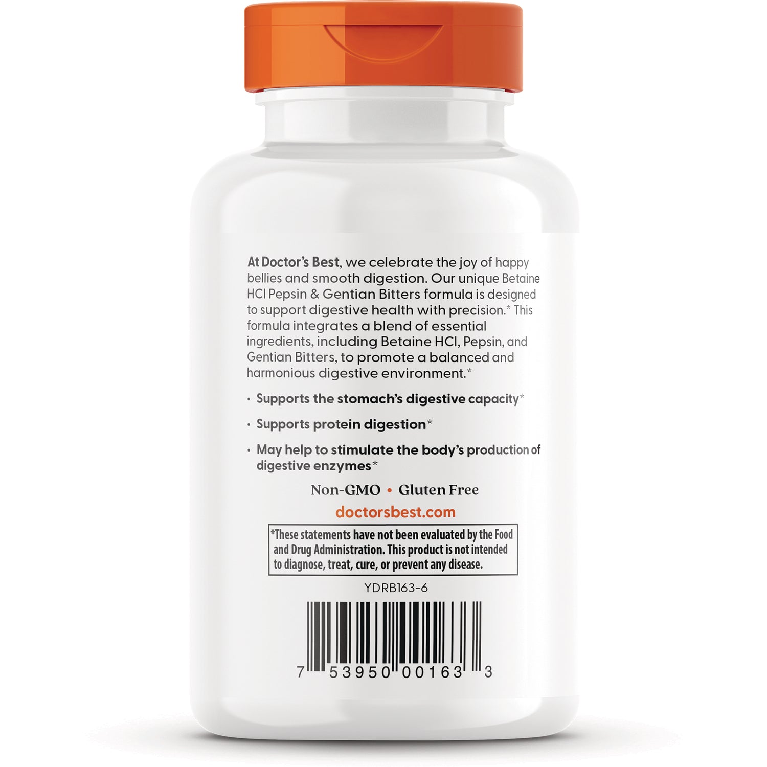 DB150 | back label of white supplement bottle showing product description, benefits and barcode