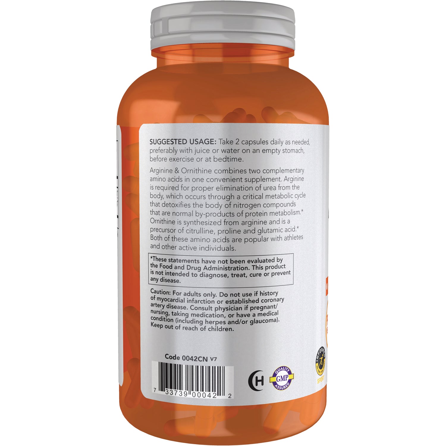 NWF1324 | back label of orange supplement bottle showing suggested usage, caution text and barcode