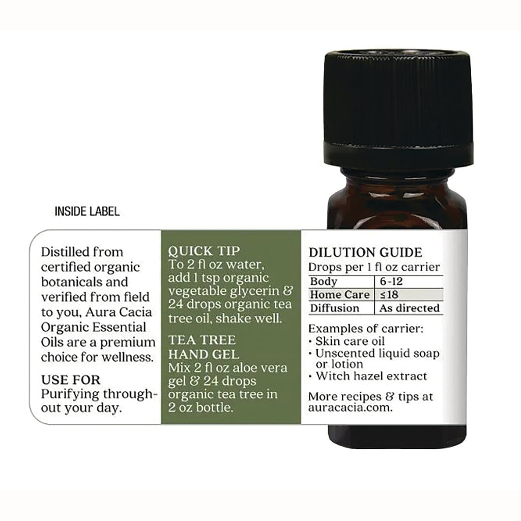 ARC027 | Inside label with quick tip and dilution guide for Aura Cacia organic tea tree oil - Thumbnail