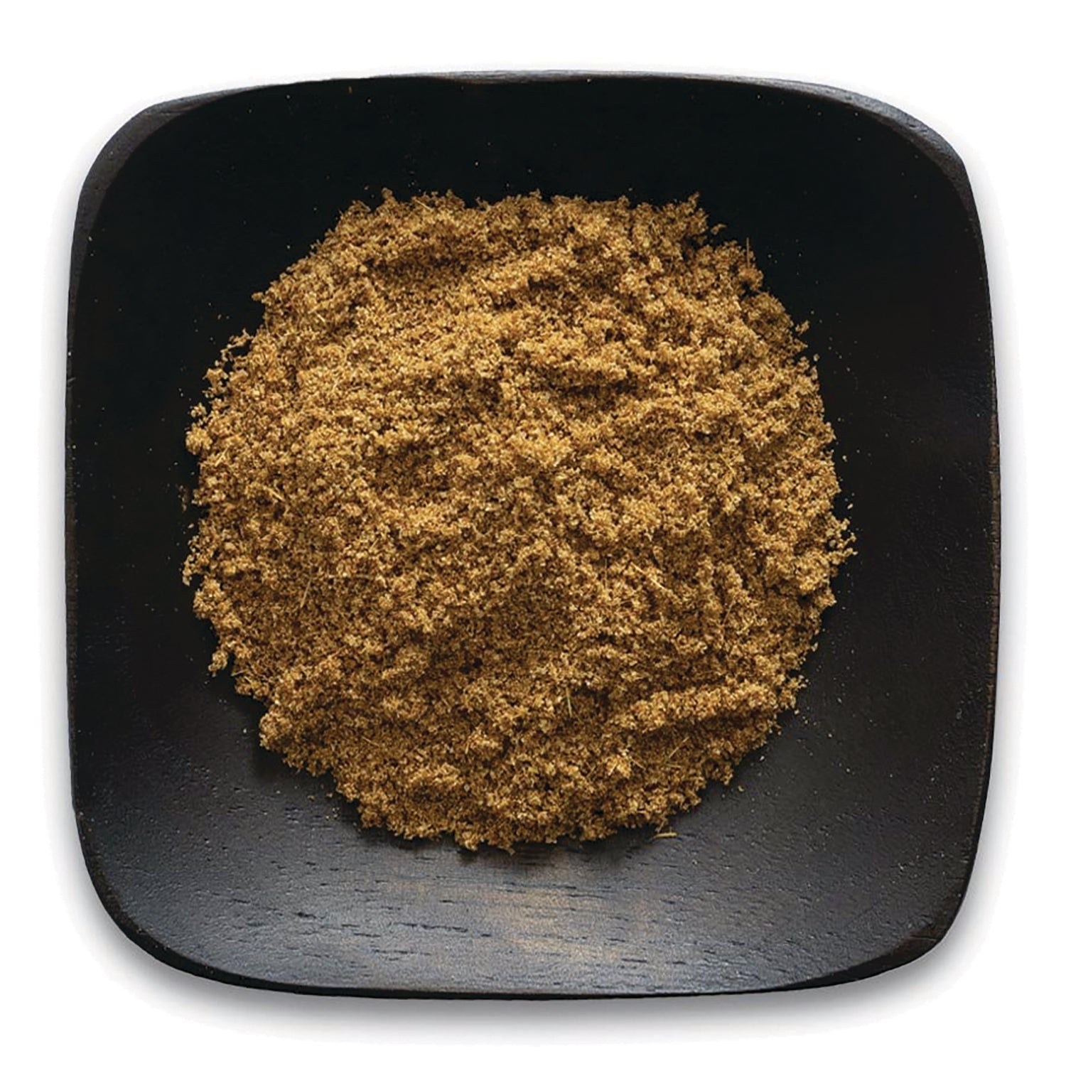 FNP034 | Ground brown powder piled on a black square wooden dish