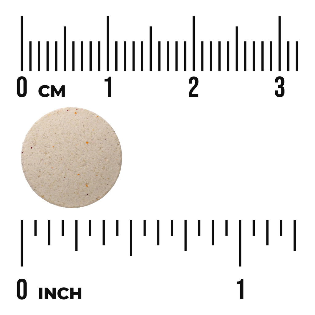 SW835 | Round beige tablet with speckles beside ruler showing 0 cm and 0 inch for size - Thumbnail