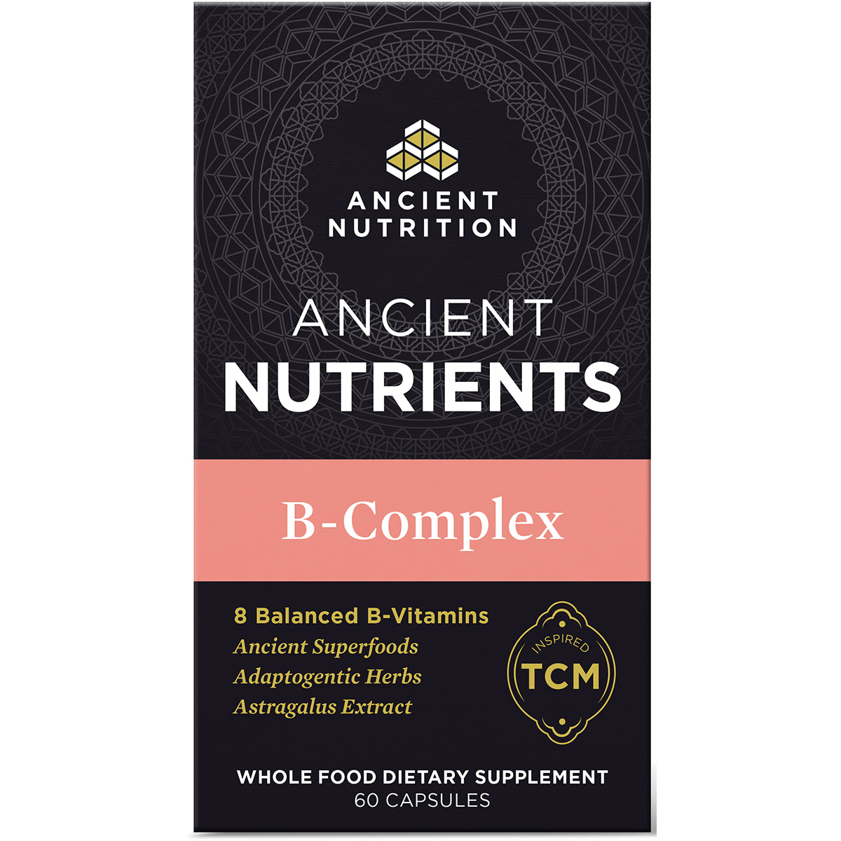 ATN053 | Ancient Nutrition Ancient Nutrients B-Complex supplement box front with TCM badge