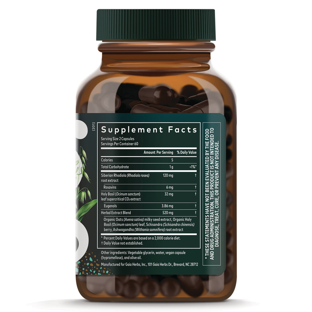 GH041 | Back label showing Supplement Facts panel and ingredient list on amber bottle with capsules - Thumbnail