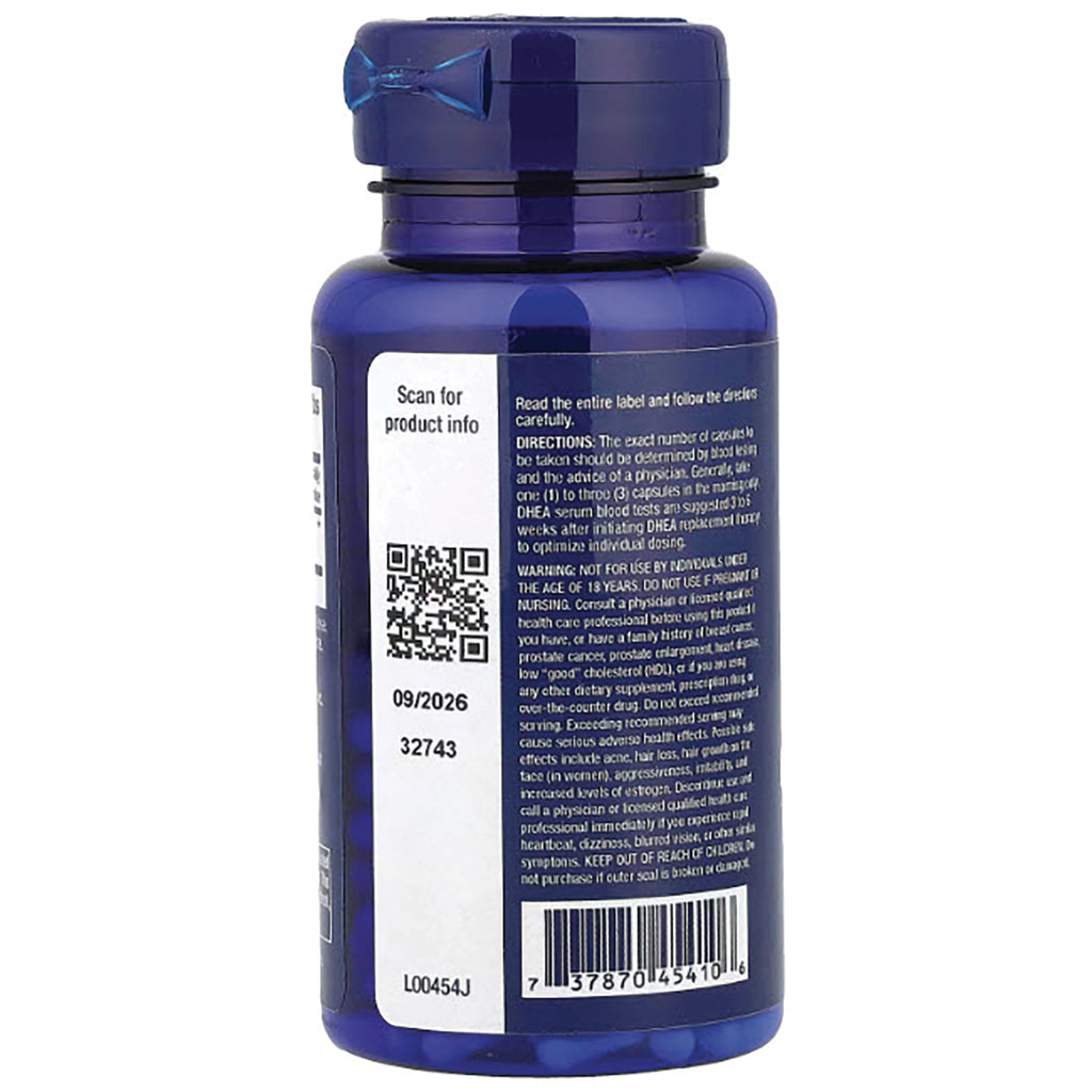 LE134 | blue supplement bottle showing back label with QR code, barcode, expiration date, and directions - Thumbnail