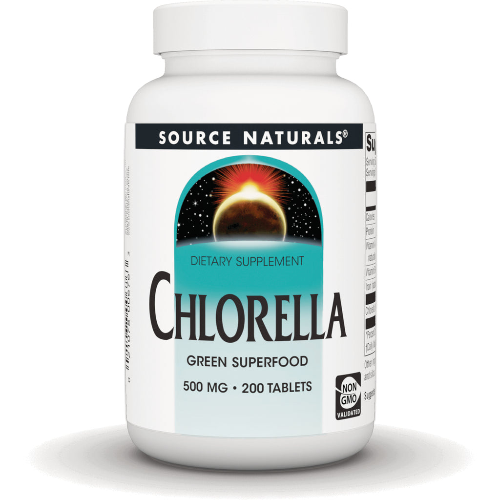 SN439 | Source Naturals Chlorella green superfood dietary supplement, 500 mg, 200 tablets, Non-GMO validated - Thumbnail