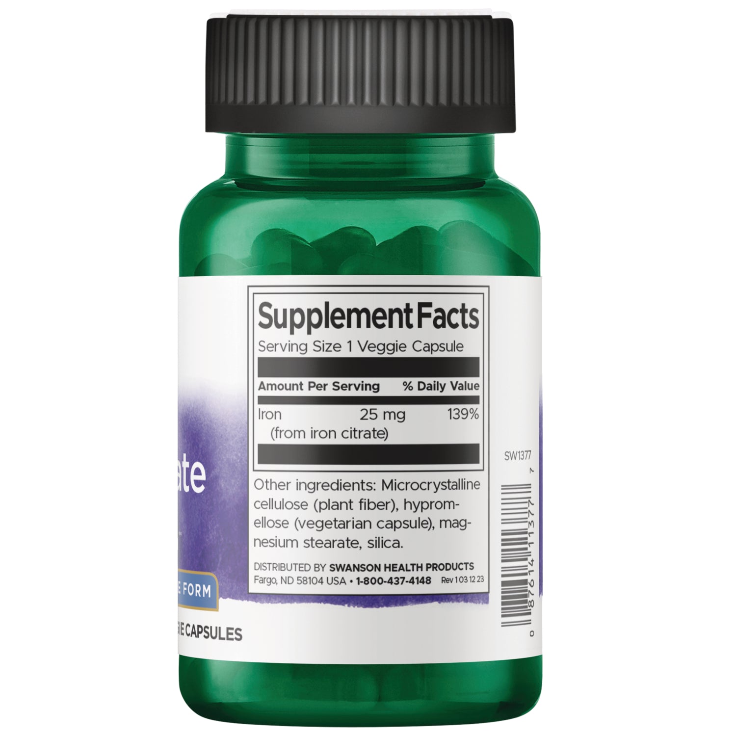 SW1377 | Back label with supplement facts and serving information
