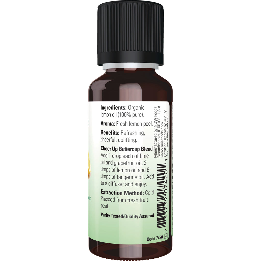 NWF489 | Back label of amber essential oil bottle showing ingredients, benefits, extraction method and usage directions - Thumbnail