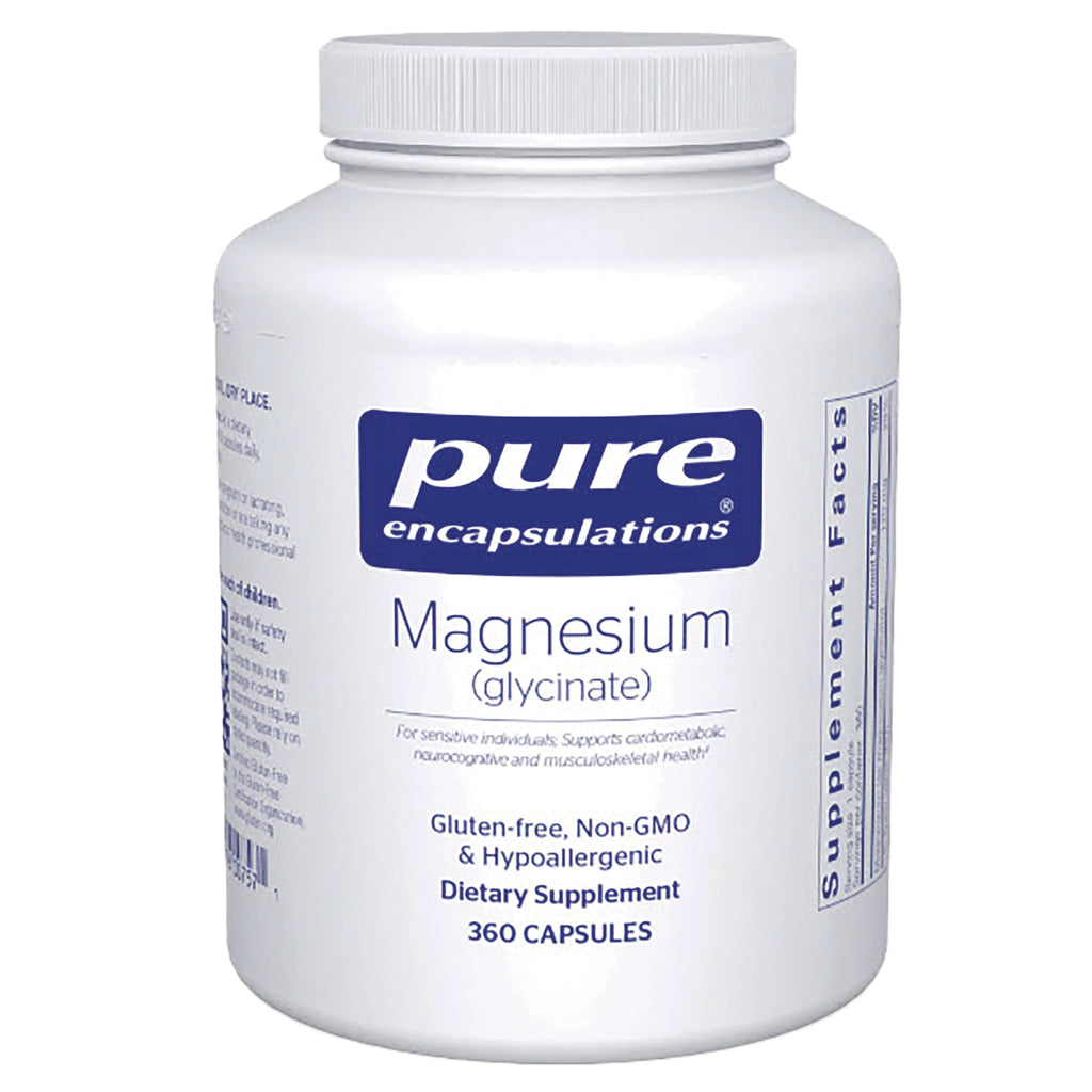 PRN062 | Pure Encapsulations Magnesium (glycinate) white bottle, 360 capsules, gluten-free non-GMO hypoallergenic - Thumbnail
