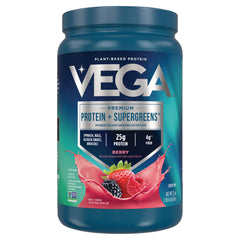 VGA007 | Vega Protein + Supergreens, Berry, 25g protein, 4g fiber, 22 oz tub
