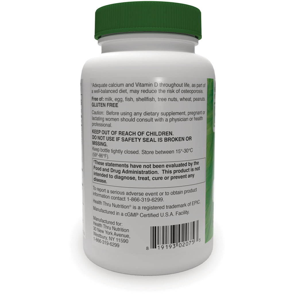 HTN010 | back label of white supplement bottle showing warnings, storage instructions and barcode - Thumbnail