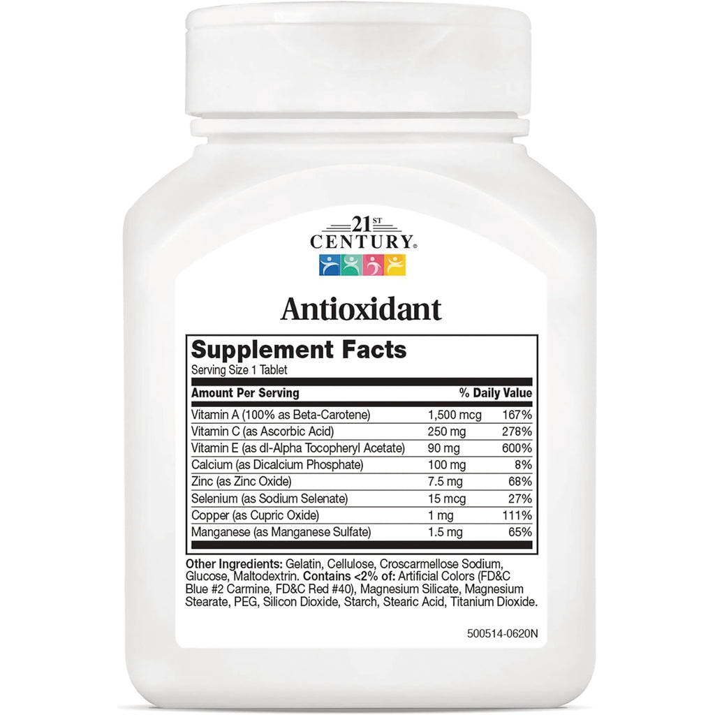 CNT006 | back label of 21st Century Antioxidant bottle showing Supplement Facts and ingredient list - Thumbnail