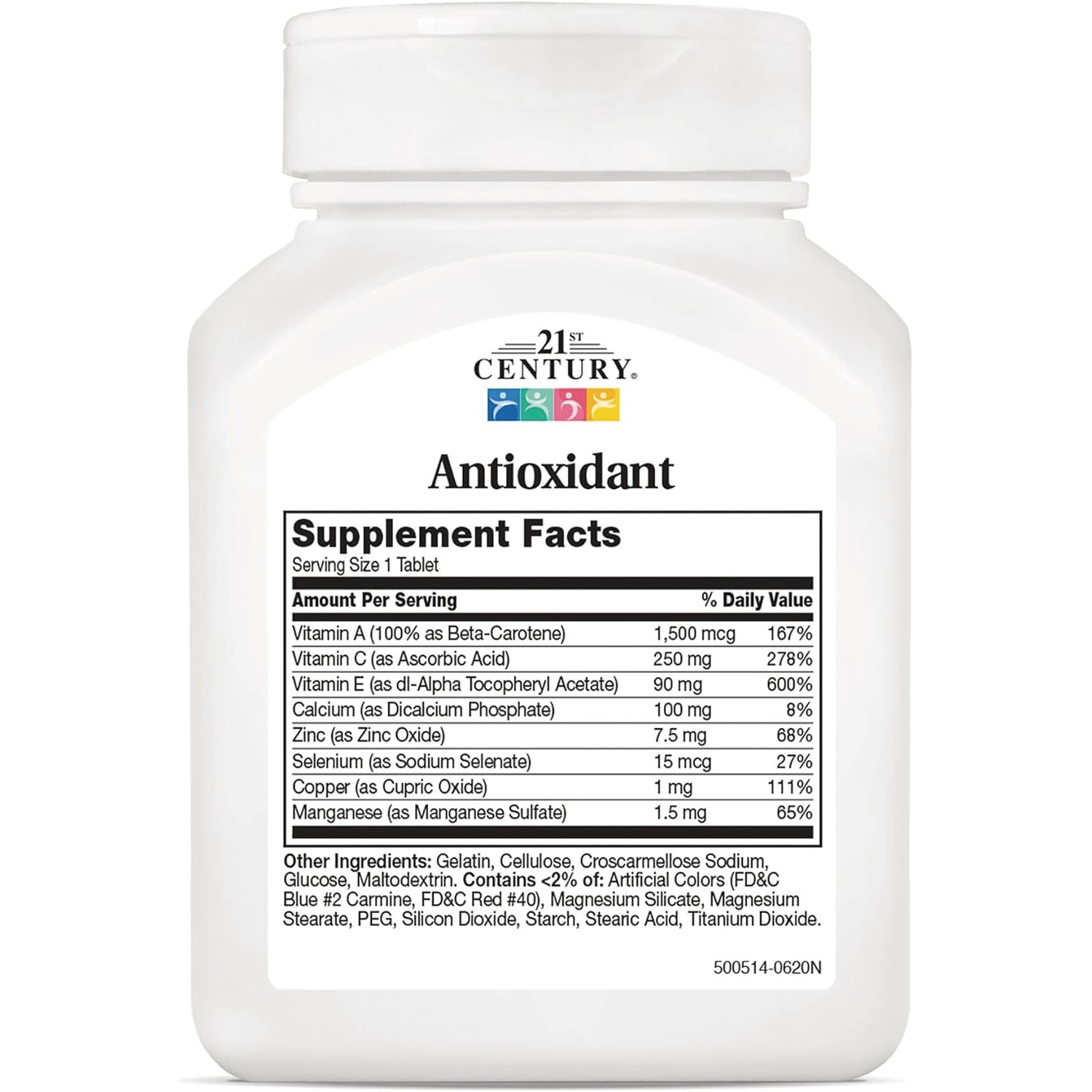 CNT006 | back label of 21st Century Antioxidant bottle showing Supplement Facts and ingredient list