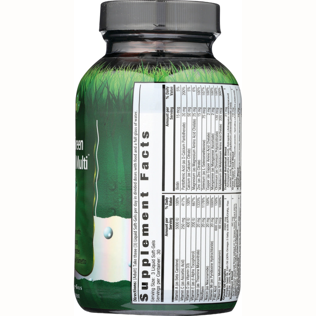 IR080 | back label showing Supplement Facts panel and ingredient table on green supplement bottle - Thumbnail
