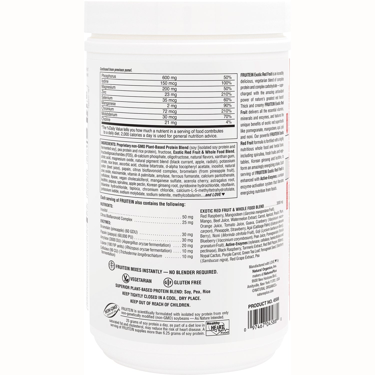 NTP150 | back of white supplement tub showing nutrition facts, ingredients panel, icons and barcode