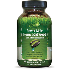 IR257 | Irwin Naturals Power-Male Horny Goat Weed 60 liquid soft-gels dietary supplement bottle with green label