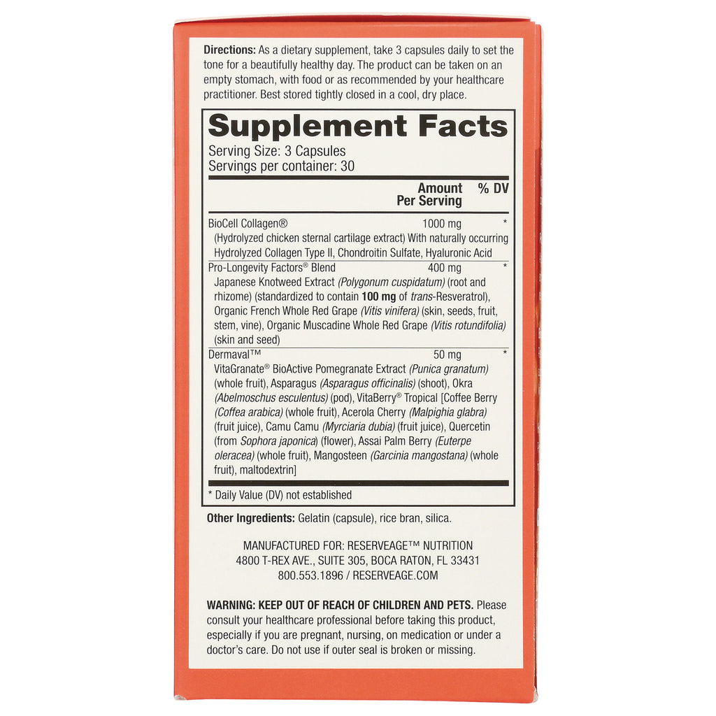 RSA026 | Back panel with Supplement Facts label showing serving size 3 Capsules and ingredient list - Thumbnail