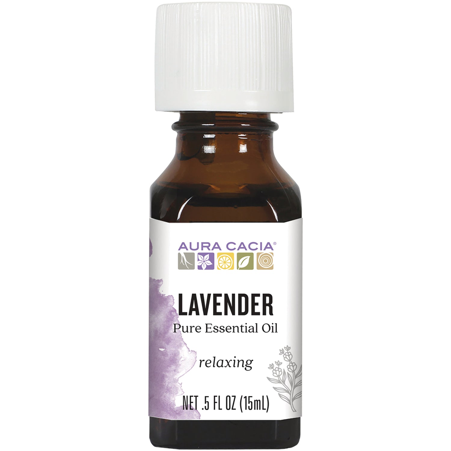 ARC001 | Amber glass bottle of Aura Cacia Lavender pure essential oil, 0.5 fl oz