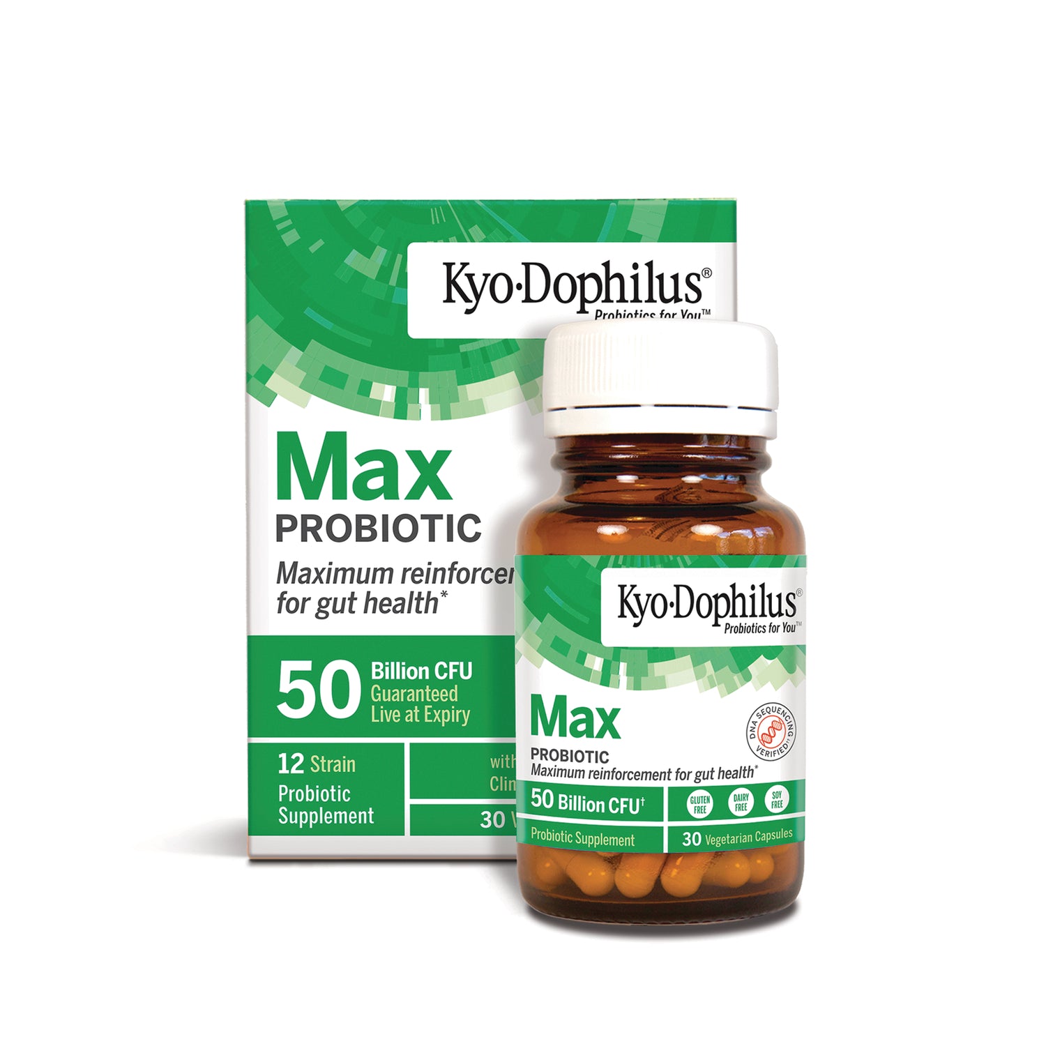 KY150 | Kyo-Dophilus Max Probiotic bottle and box labeled 50 Billion CFU, 30 vegetarian capsules
