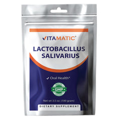 VAM005 | Vitamatic Lactobacillus Salivarius supplement pouch, Oral Health, GMP seal, net wt 3.5 oz (100 g)