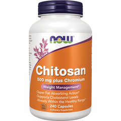 NWF1319 | NOW Chitosan 500 mg plus Chromium supplement bottle front label, 240 capsules