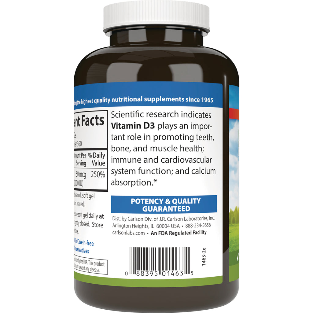 CSN026 | back label showing Vitamin D3 benefits text, POTENCY & QUALITY GUARANTEED panel and barcode - Thumbnail
