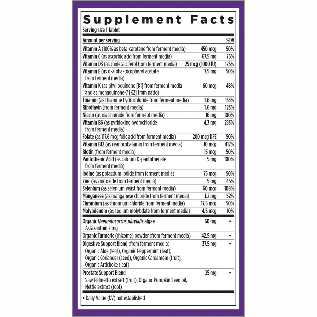NWC299 | Supplement Facts panel showing vitamins, minerals, and ingredient blends for one tablet - Thumbnail
