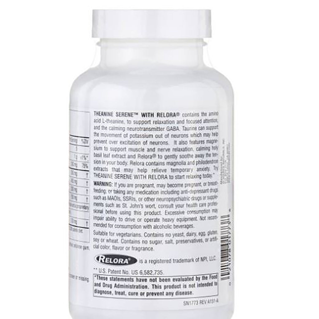 SN168 | Supplement bottle back label with warning, Relora trademark, and FDA disclaimer text - Thumbnail