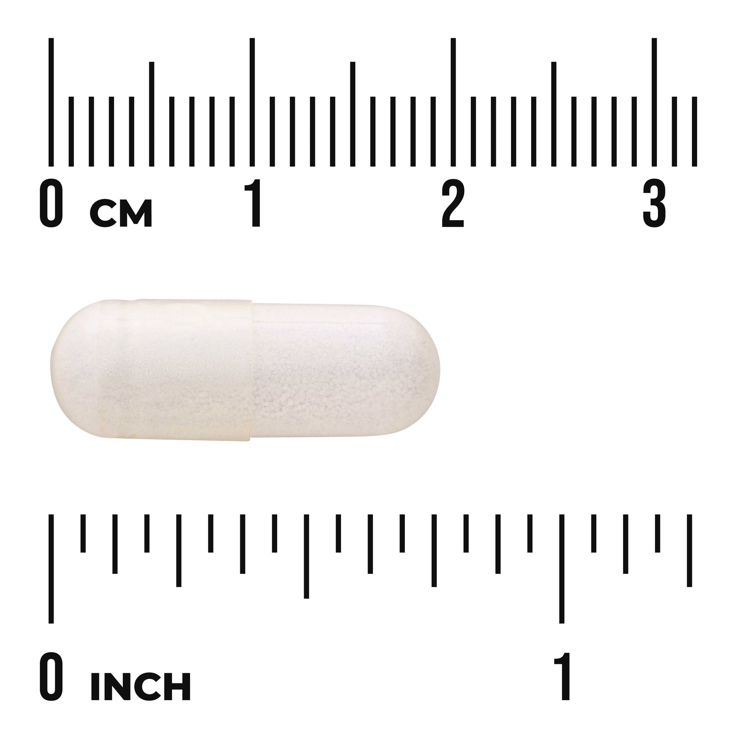 SWU211 | white capsule on centimeter and inch rulers showing size
