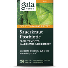 GH156 | Gaia Herbs Sauerkraut Postbiotic front packaging, 60 vegan liquid phyto-caps, supports digestive and immune health
