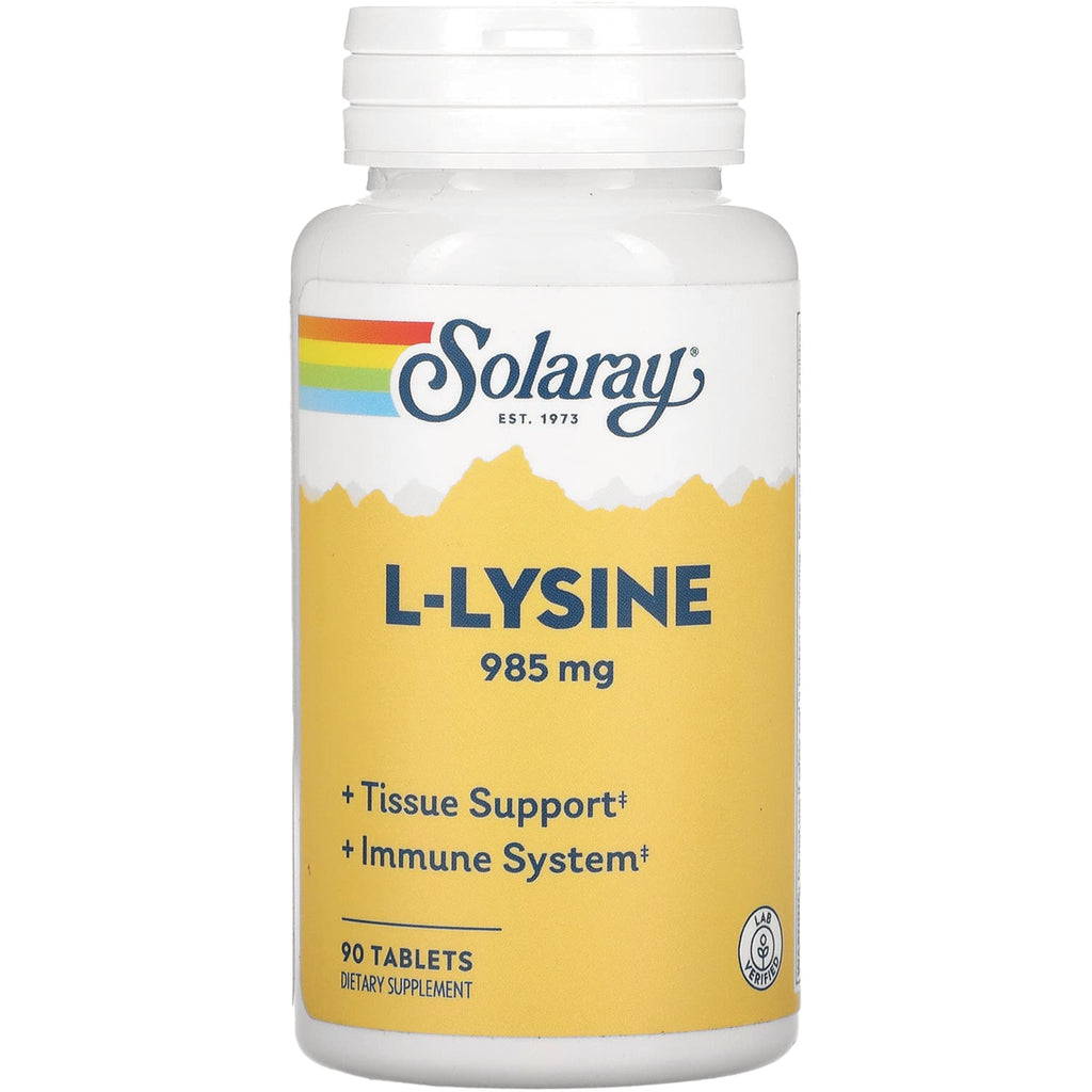 SLR229 | Solaray L-Lysine 985 mg, 90 tablets dietary supplement bottle, Tissue Support and Immune System - Thumbnail
