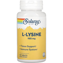 SLR229 | Solaray L-Lysine 985 mg, 90 tablets dietary supplement bottle, Tissue Support and Immune System
