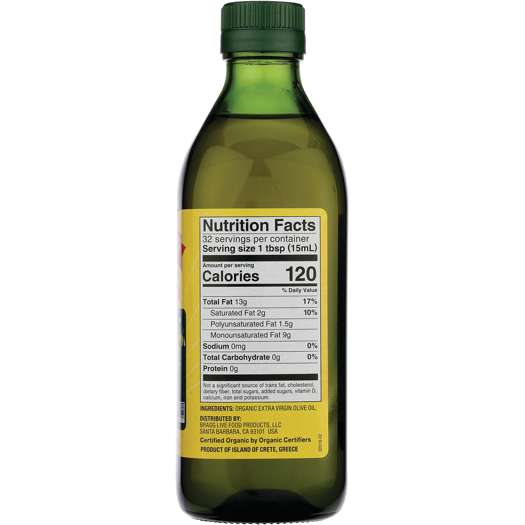 BR010 | Bottle back showing Nutrition Facts label with Calories 120 and ingredients listing organic extra virgin olive oil - Thumbnail