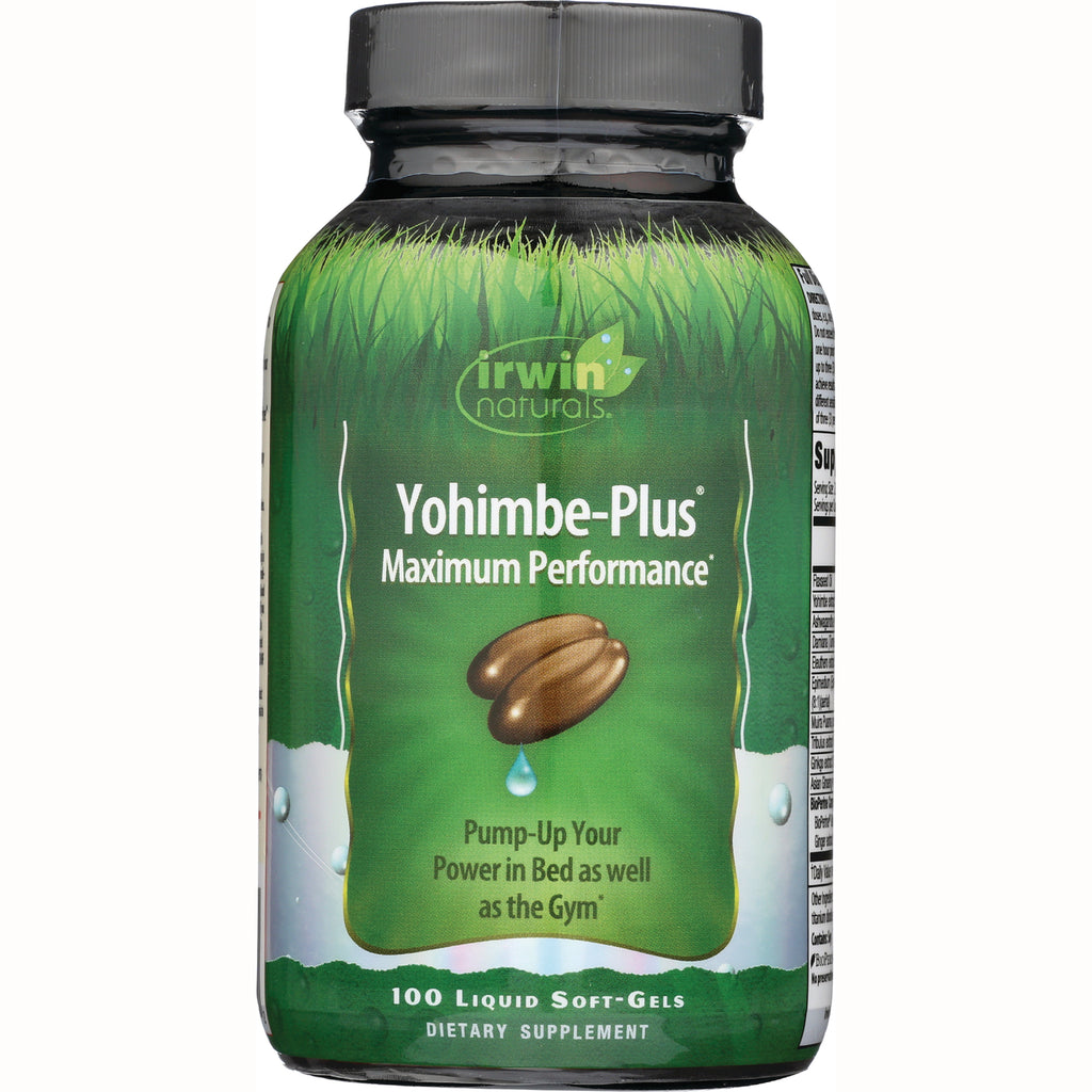 IR105 | Irwin Naturals Yohimbe-Plus Maximum Performance supplement bottle with green label, 100 liquid soft-gels - Thumbnail