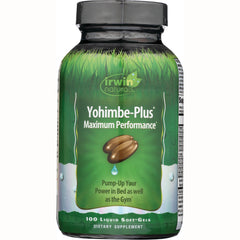 IR105 | Irwin Naturals Yohimbe-Plus Maximum Performance supplement bottle with green label, 100 liquid soft-gels