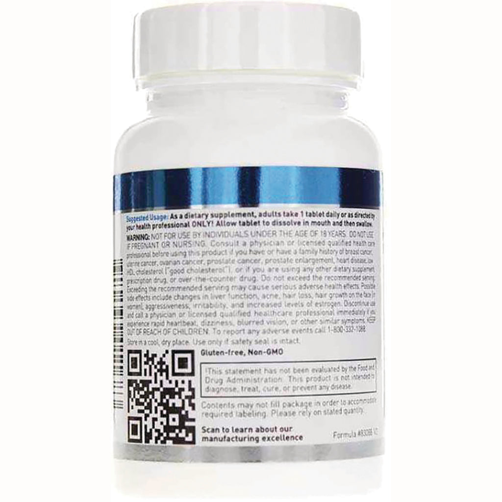 DGL032 | back of white supplement bottle showing ingredient text, QR code, barcode and blue label band - Thumbnail