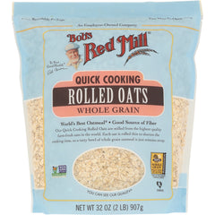 BOB400 | Bob's Red Mill Quick Cooking Rolled Oats whole grain front resealable bag with clear window, 32 oz