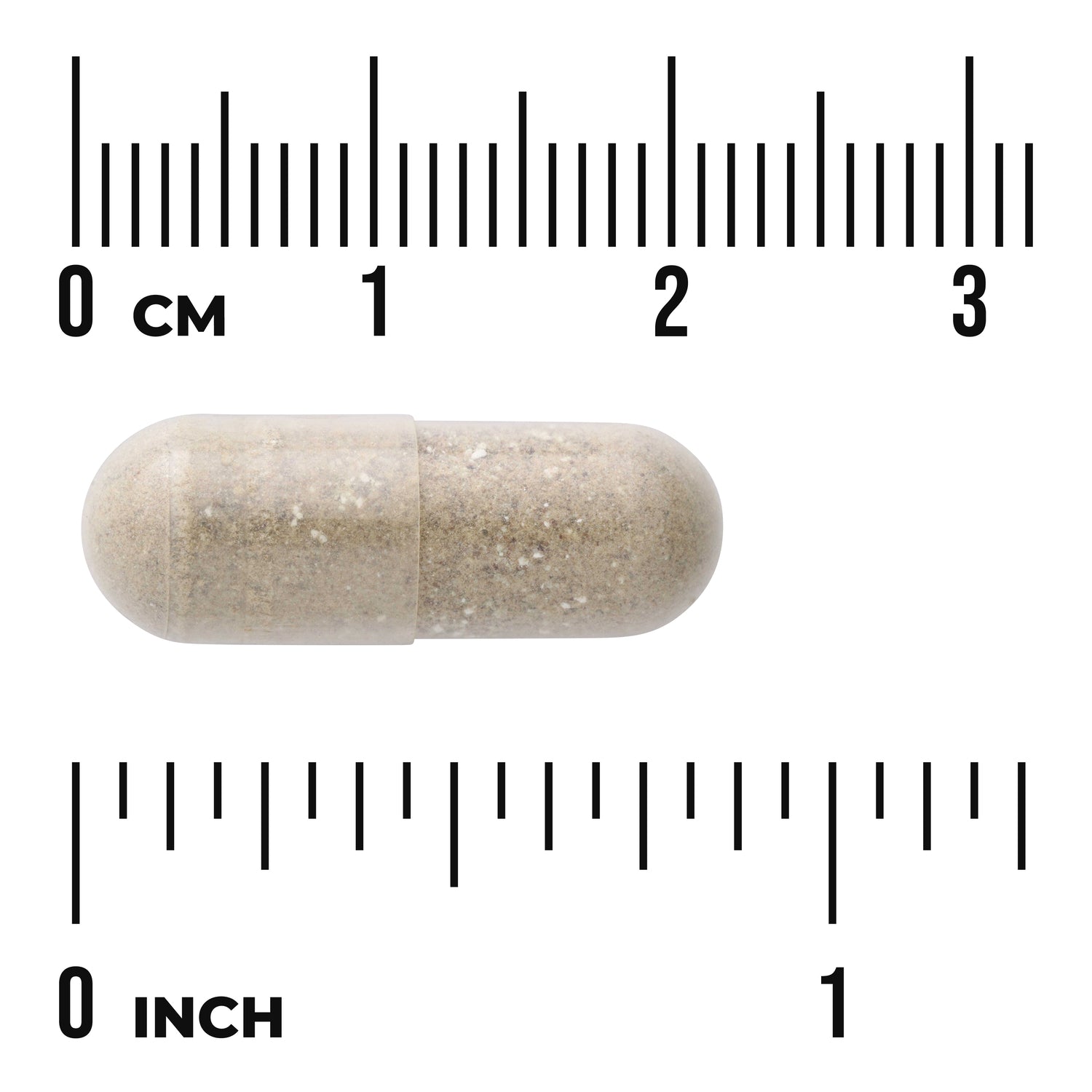 SWC089 | Tan capsule with rulers showing size in cm and inches