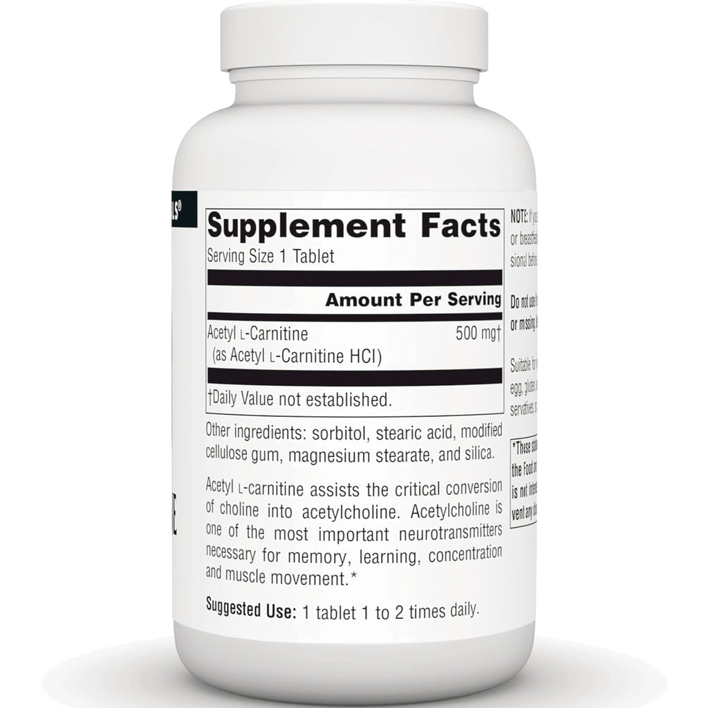 SN097 | Back label showing Supplement Facts: Serving Size 1 Tablet, Acetyl L-Carnitine 500 mg - Thumbnail